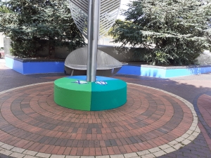 Image of Sky Garden wall and feather plinth after painting.