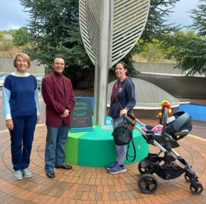 Photo shows supporters by the feather plinth.